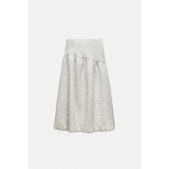Zara Textured Jacquard Mid Skirt Off White XXL - Picture 2 of 7